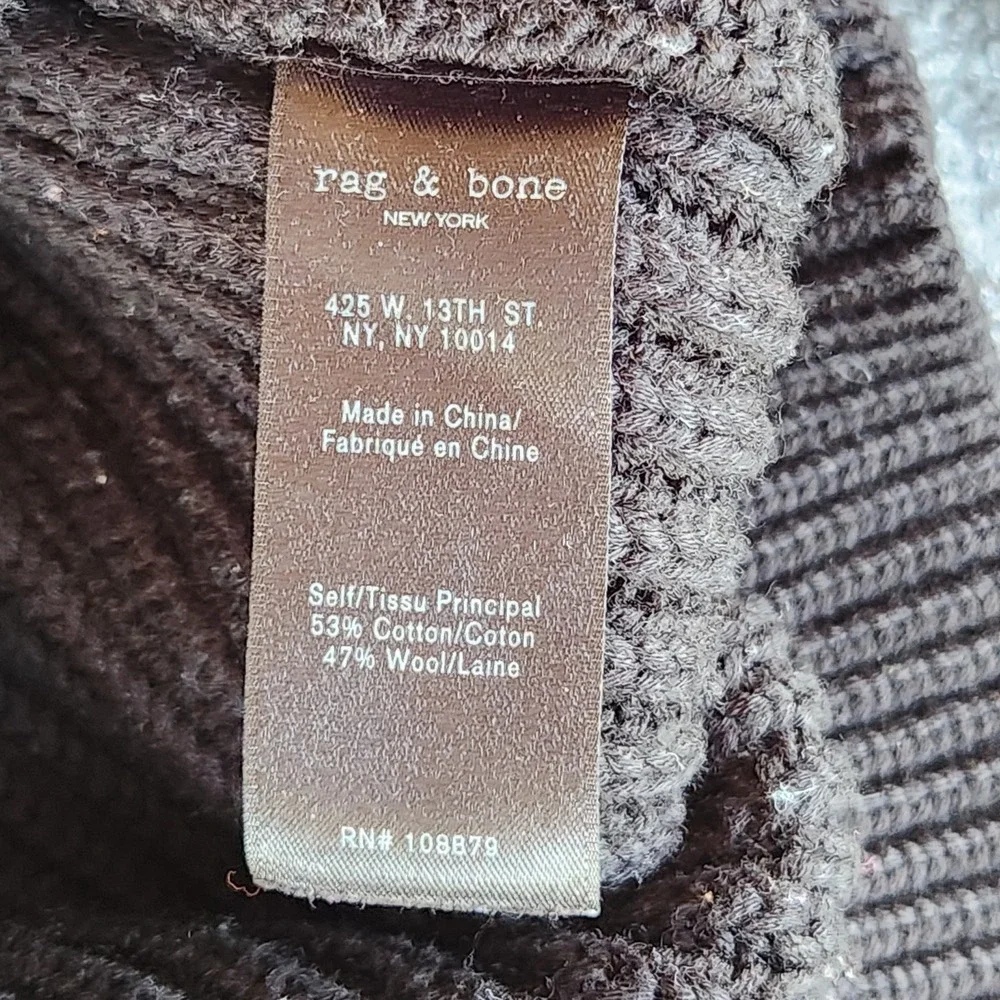 Rag & Bone Elijah Ribbed Cotton Wool Blend Sweater Black Pocket Elbow Patch S